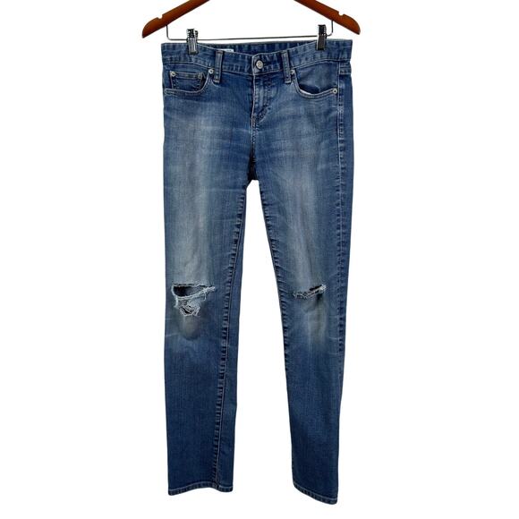 Gap 1969 Real Straight Distressed  Low Rise Medium Washed Jeans Size 27 - Picture 1 of 9